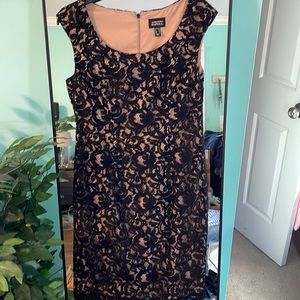 Adrianna Papell Black Lace Sheath Dress Nude Lining Sleeveless Cocktail Size 12